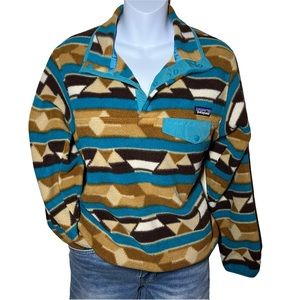 Patagonia Synchilla Blue Brown Geometric Snap T Pullover Size S